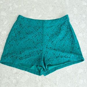 Bisou Bisou high waisted teal lace shorts